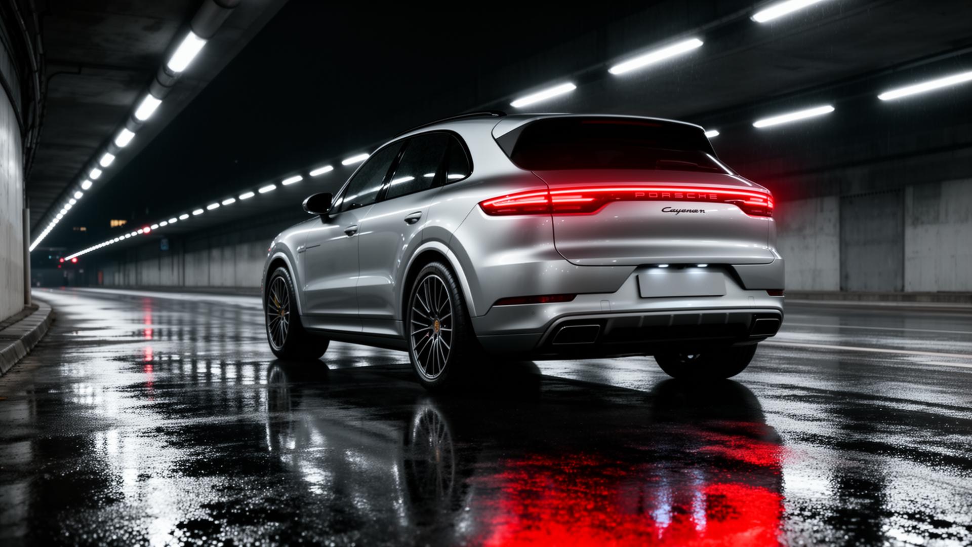 Cayenne Electric bei Nacht im Tunnel